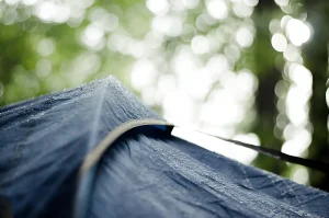 tent closeup with rain droplets